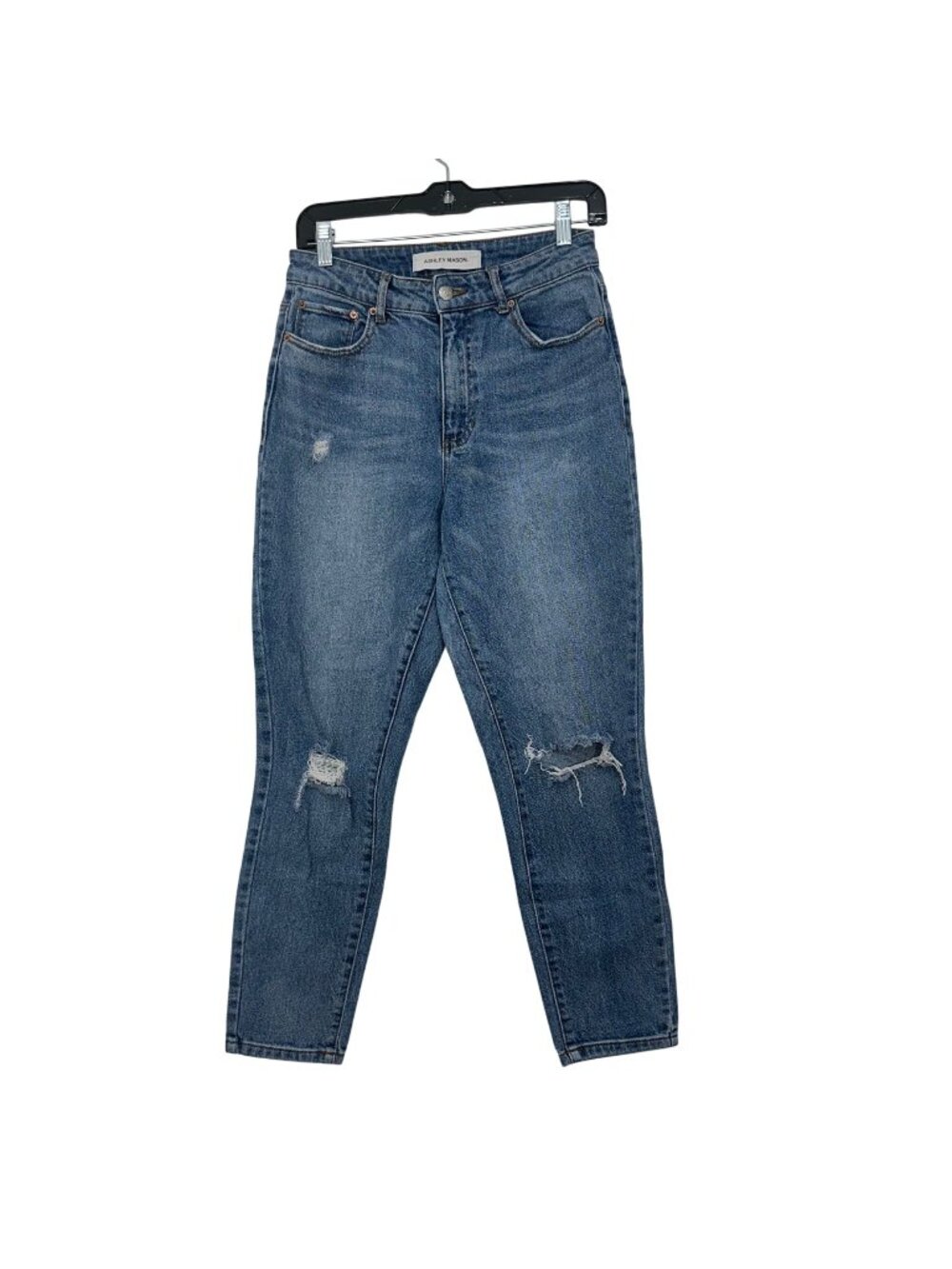 Ashley Mason Womens Distressed High-Rise Blue Skinny Jeans Size 7 Short